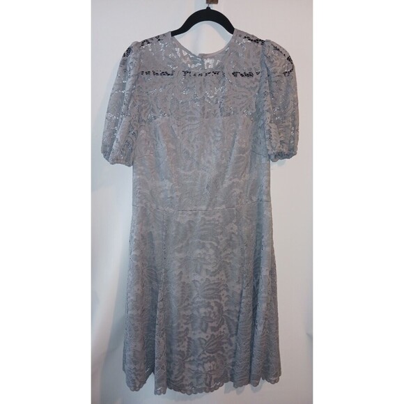 Vince Camuto‎ dress lace bottom flare ruffled short sleeve gray size 12 lining - Picture 1 of 13